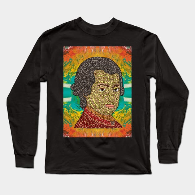 Mozart Portrait with Abstract Background Long Sleeve T-Shirt by NightserFineArts